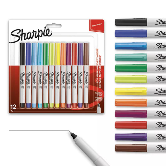 Sharpie 12Pk Permanent Markers Ultra Fine Tip Multicolored: Art & Stationery, Thin Sharpie Pens, Office Supplies