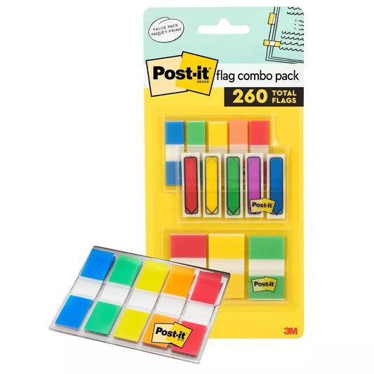 Post-It 260Ct Flags Combo Pack - Assorted Colors: Sticky & Removable File Tabs, Multicolor Filing Accessories